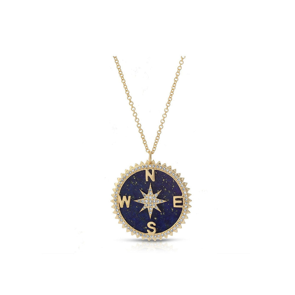 14K Yellow Gold Lapis and Diamond Compass