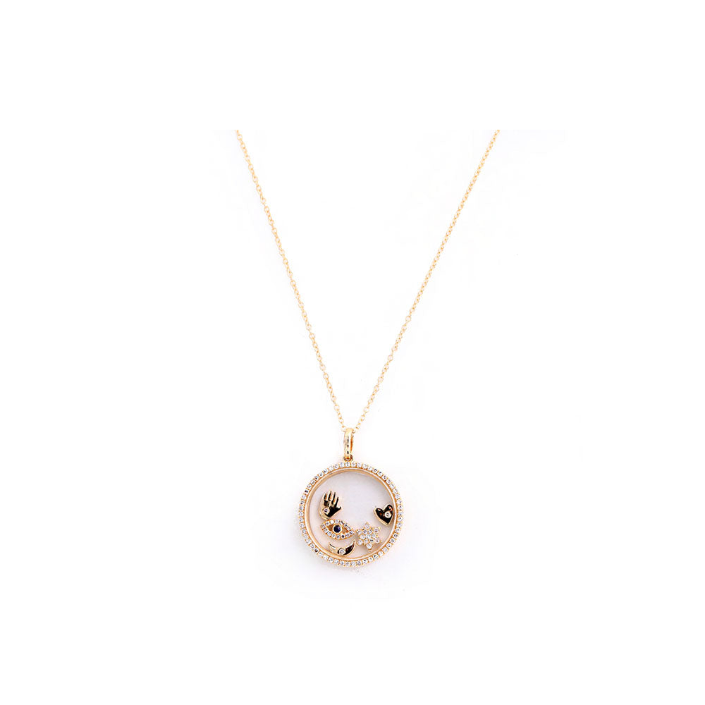 14k Yellow Gold Diamond Pave Floating Charm Necklace
