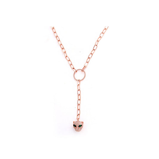 14k Rose Gold Diamond Pave and Panther Necklace on Chain Link