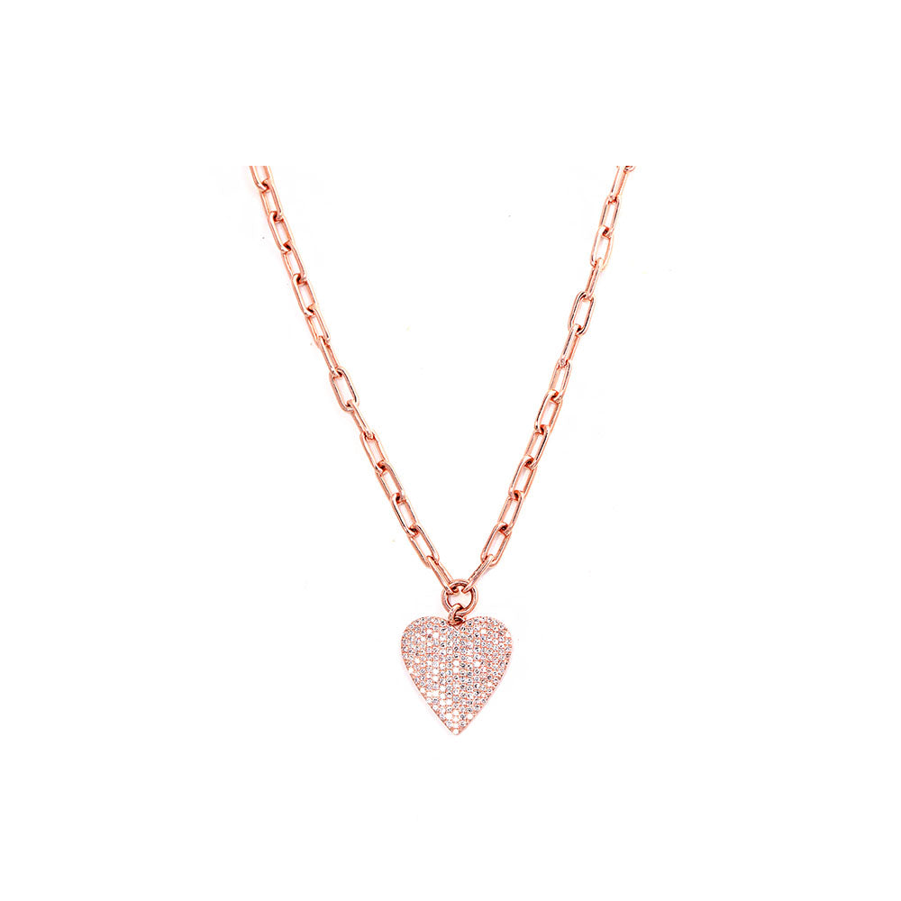 14k Rose Gold Diamond Pave Heart on Chain Link