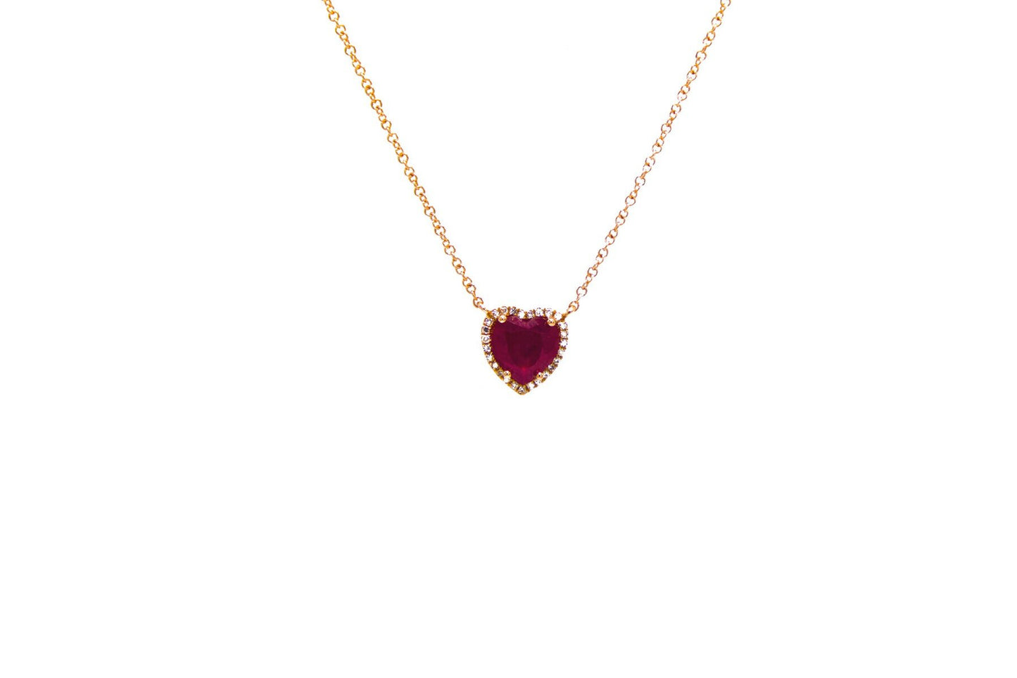 14k Rose Gold Diamond Pave and Ruby Heart Necklace 