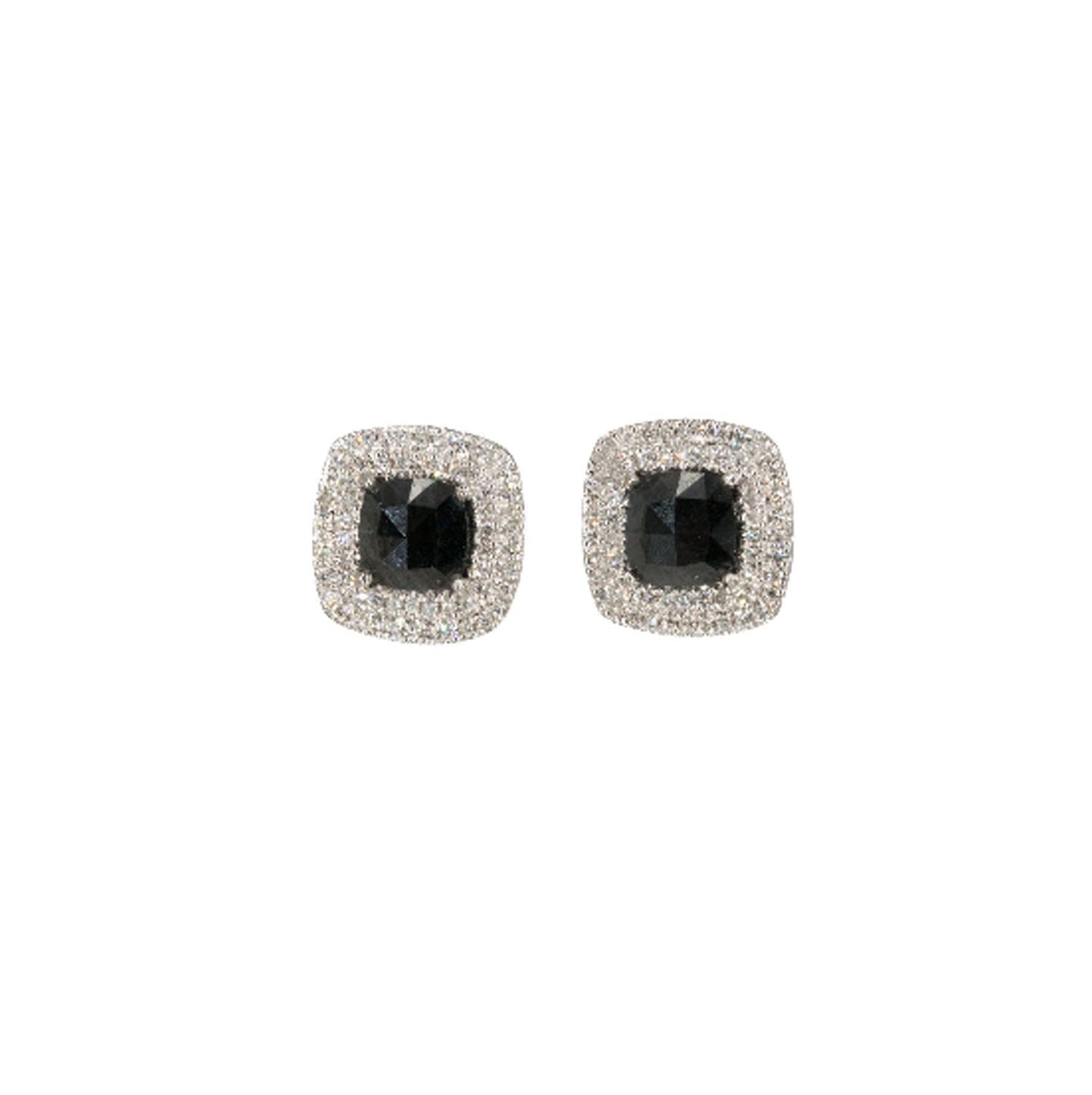 14KT White Gold Diamond Pave and Black Diamond Studs