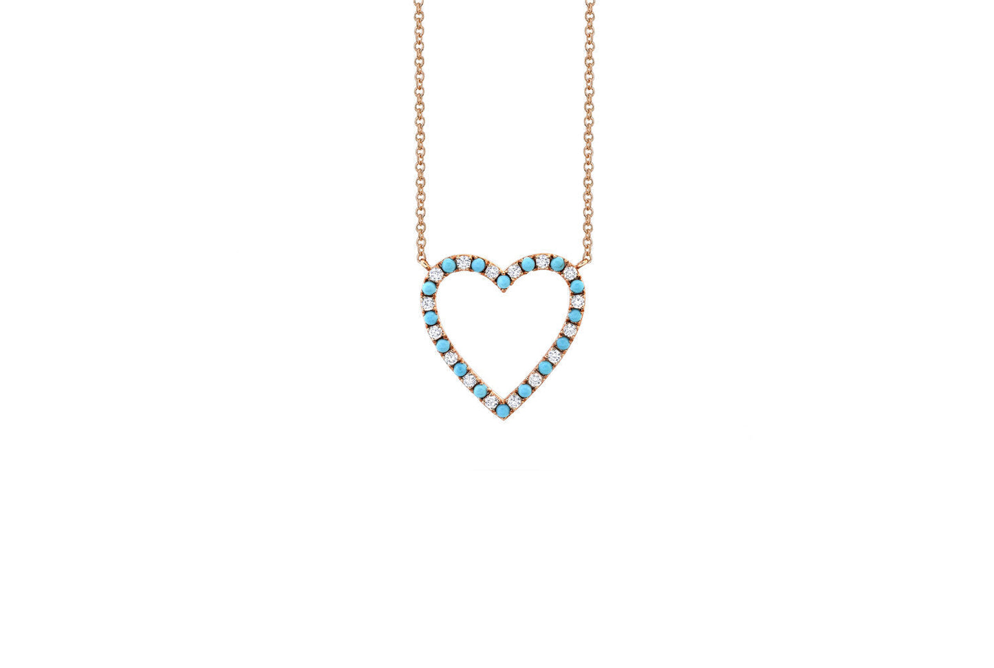 14k Rose Gold Turquoise and Diamond Open Heart Necklace