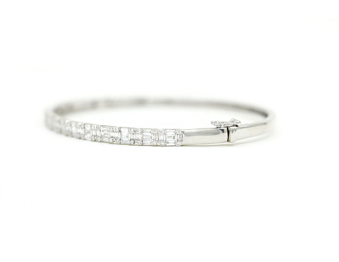 14k White Gold Diamond Baguette and Diamond Pave Bangle
