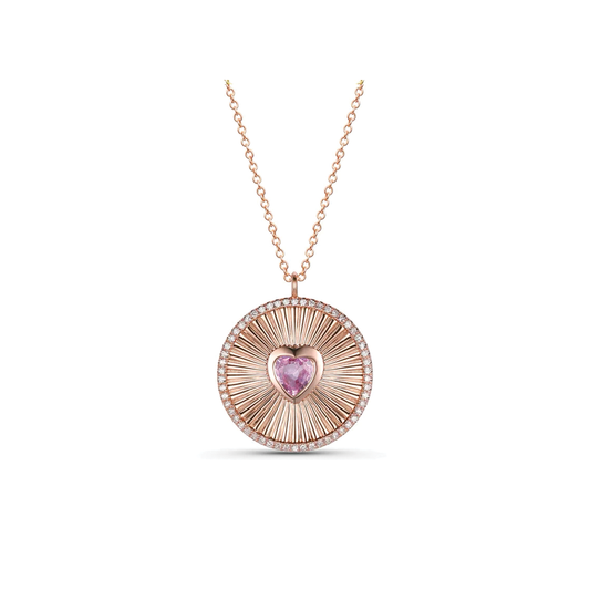 14K Pink Sapphire Heart Diamond Ridge Necklace