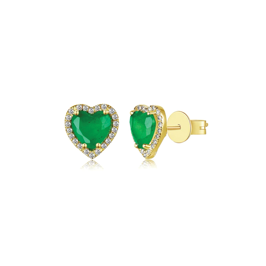 14K Small Emerald Diamond Heart Stud Earring