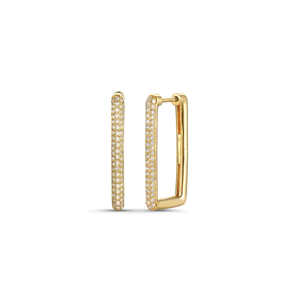 14K Diamond Dome Rectangle Hoop Earring