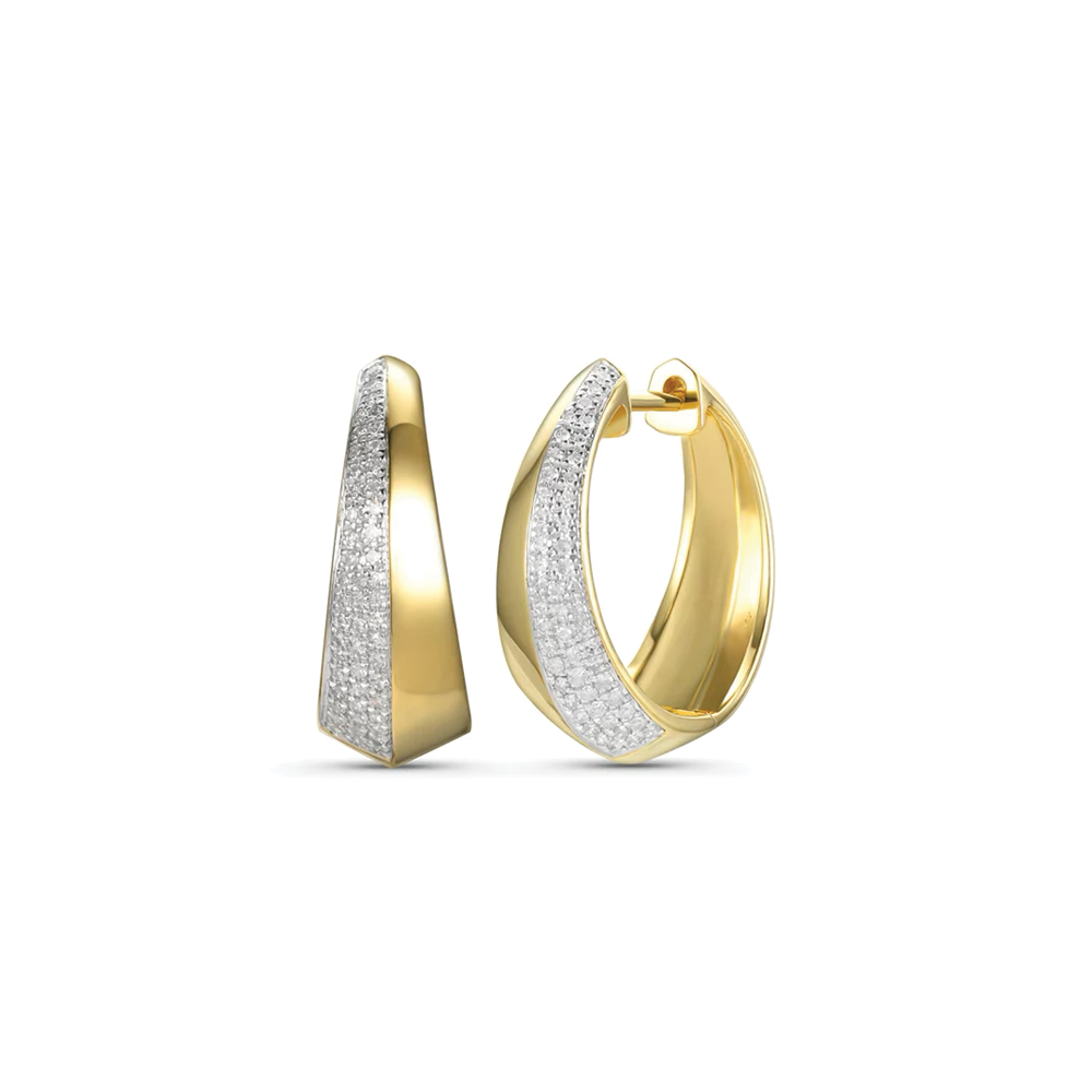 14K Diamond & Gold Tapered Hoop Earring