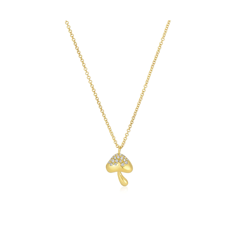 14K Small Diamond Mushroom Necklace