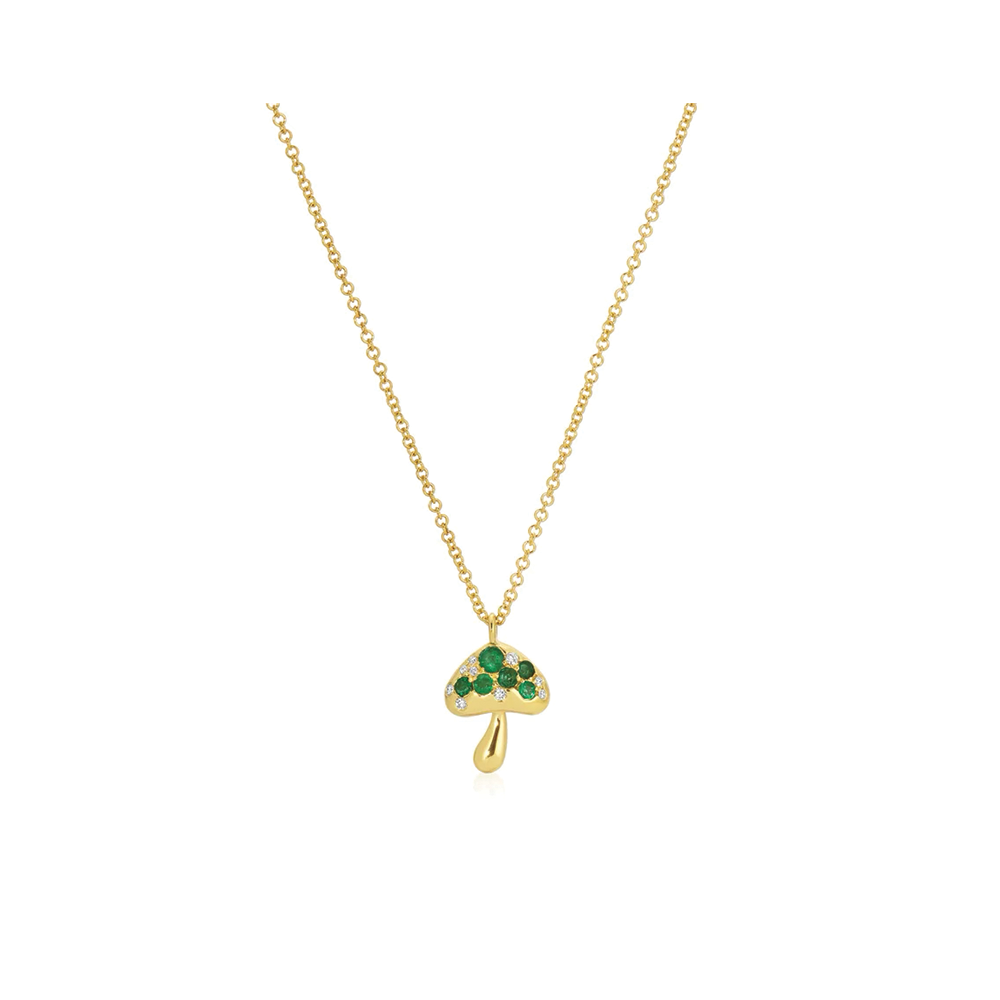14K Emerald Diamond Mushroom Necklace