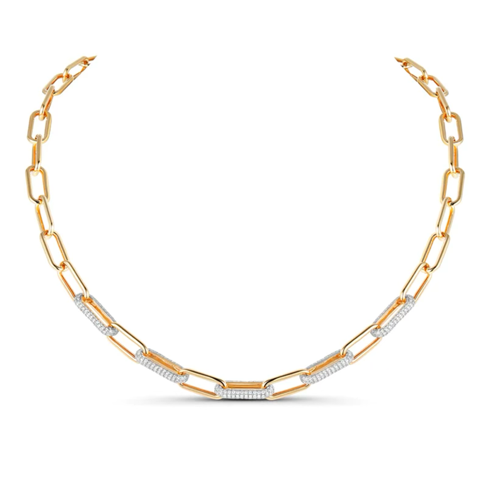 14k Rose Gold Five Diamond Pave Chain Link Necklace
