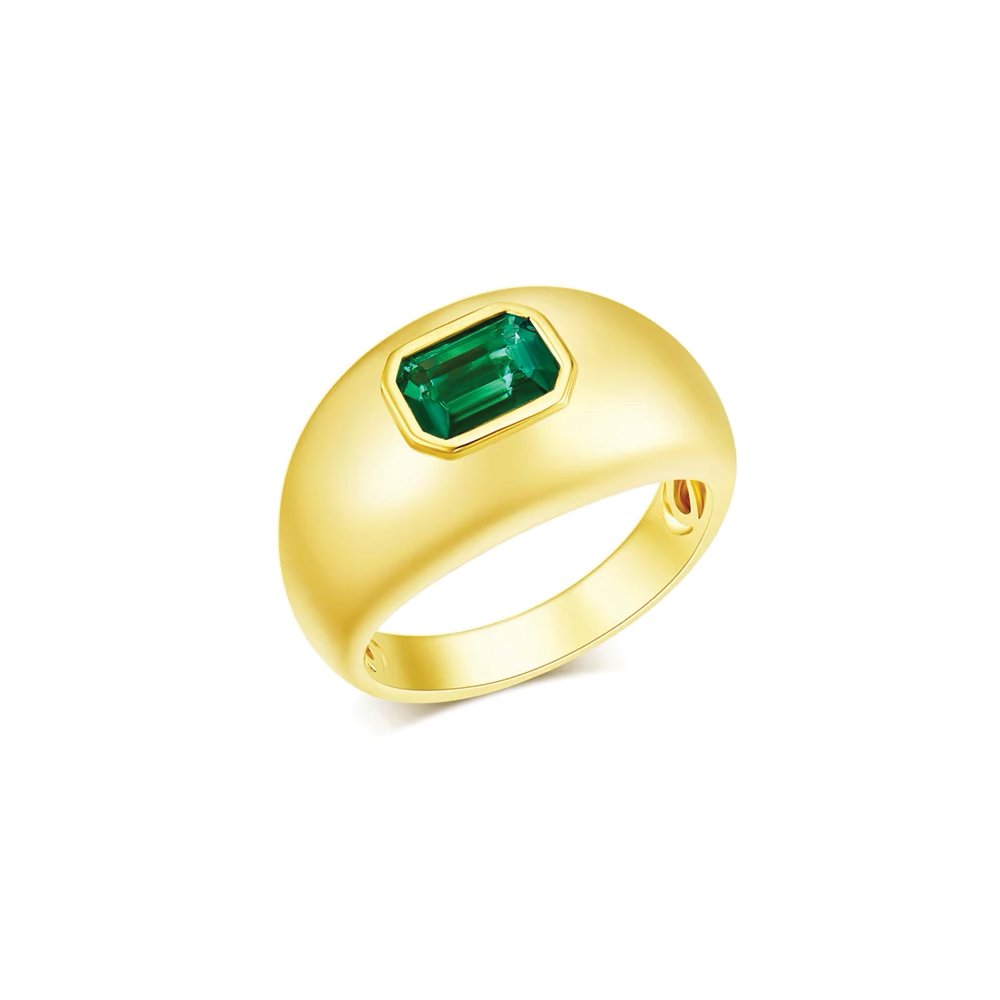 14K Bezel Emerald Dome Ring