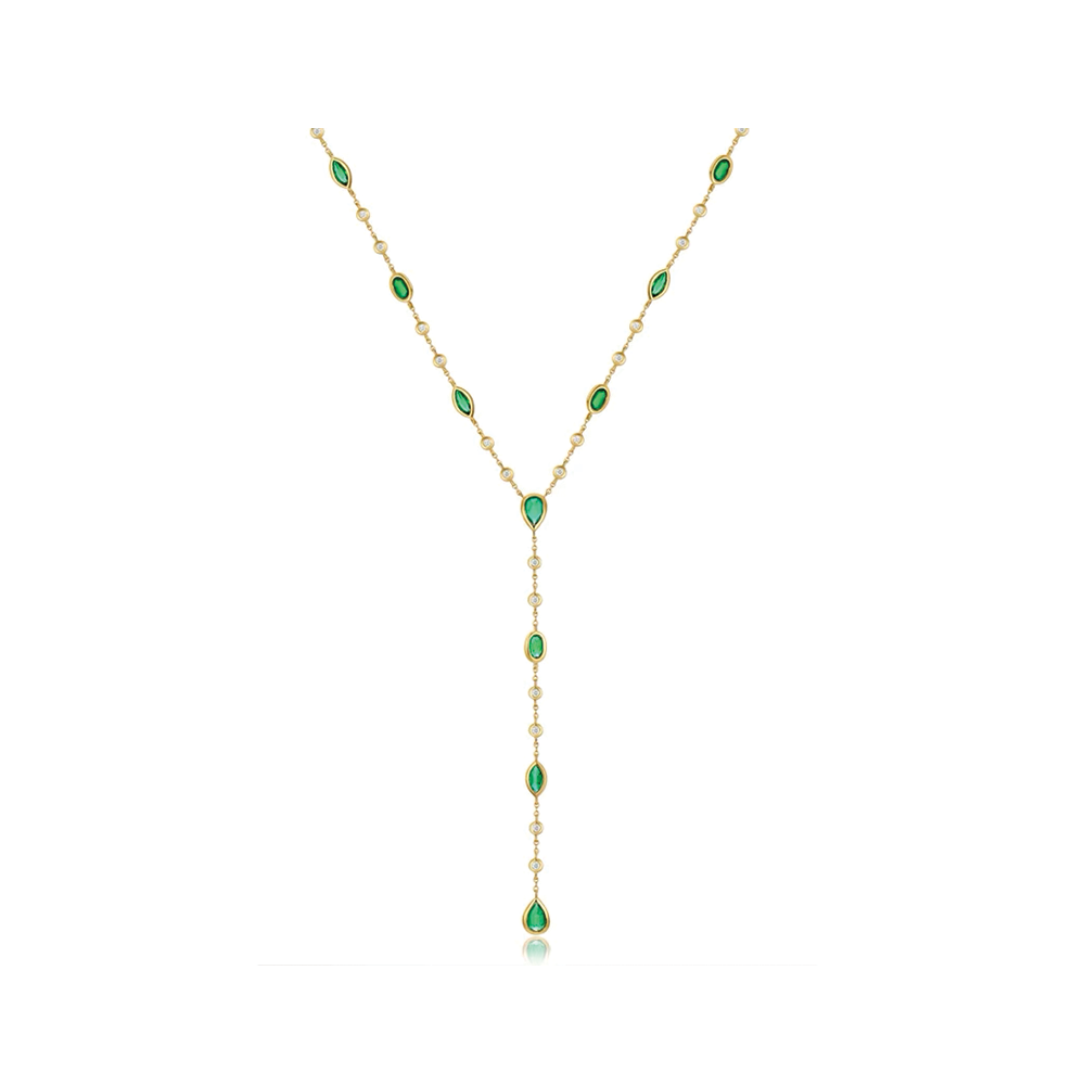 14K Emerald Diamond Lariat Necklace