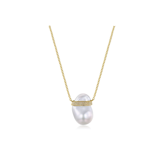 14K Baroque Pearl Diamond Necklace