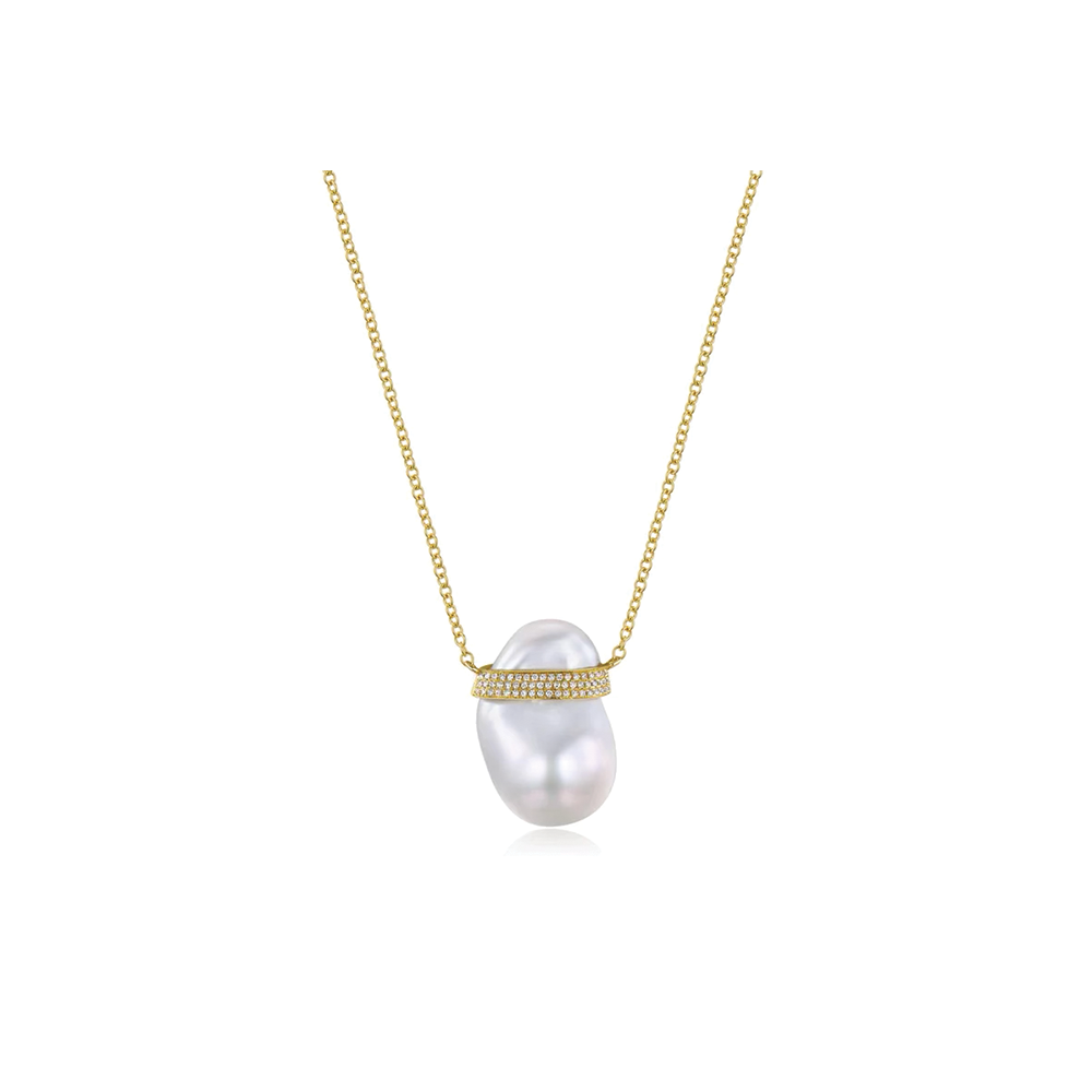 14K Baroque Pearl Diamond Necklace