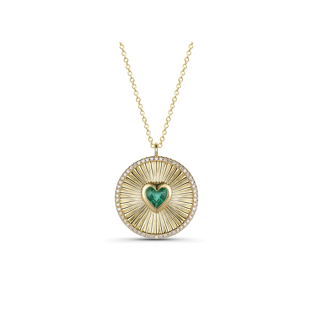 14K Emerald Heart Diamond Ridge Necklace
