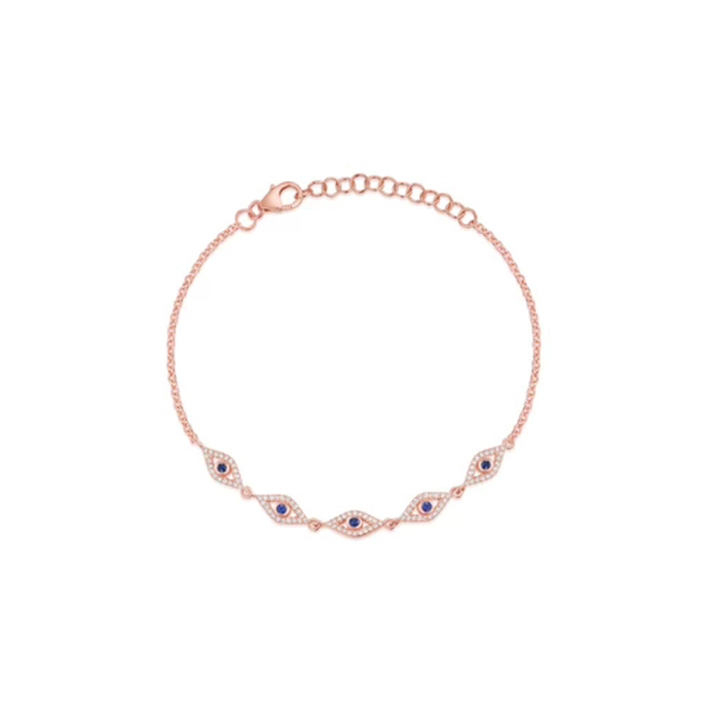 Gold, Sapphire and Diamond Multiple Evil Eye Bracelet