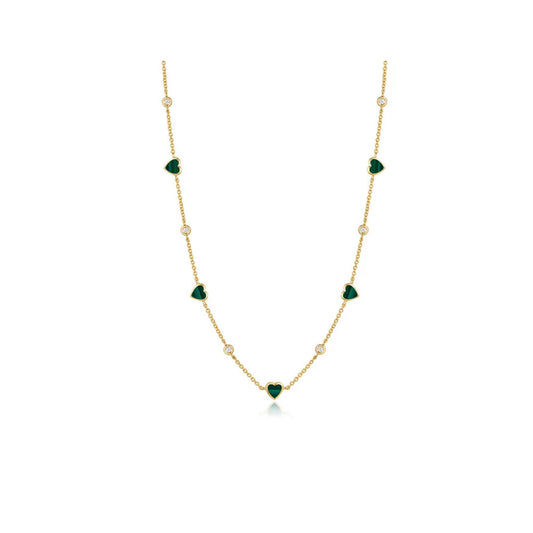 Diamond Malachite Heart Station Necklace