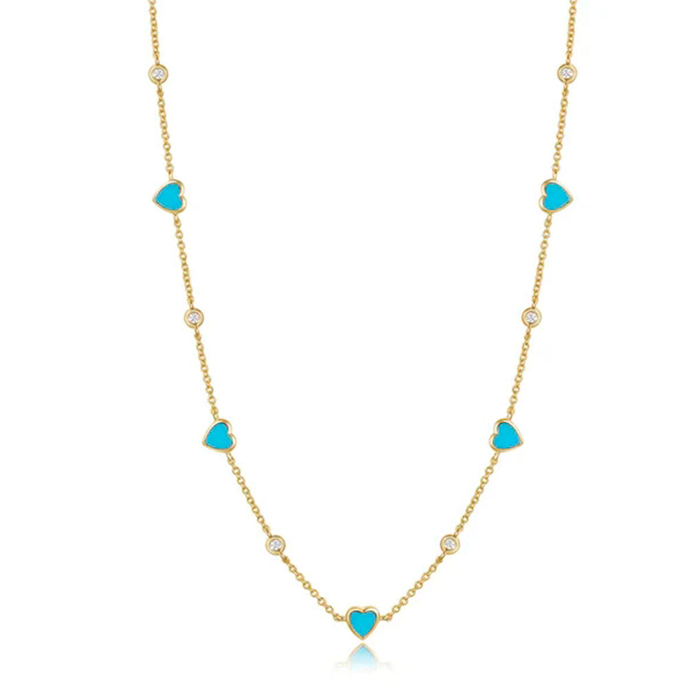 Diamond Turquoise Heart Station Necklace
