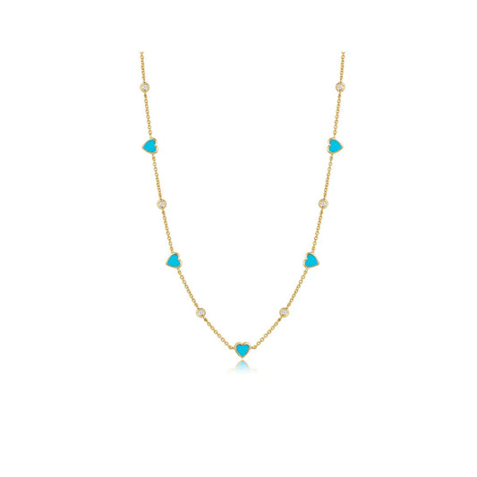 Diamond Turquoise Heart Station Necklace