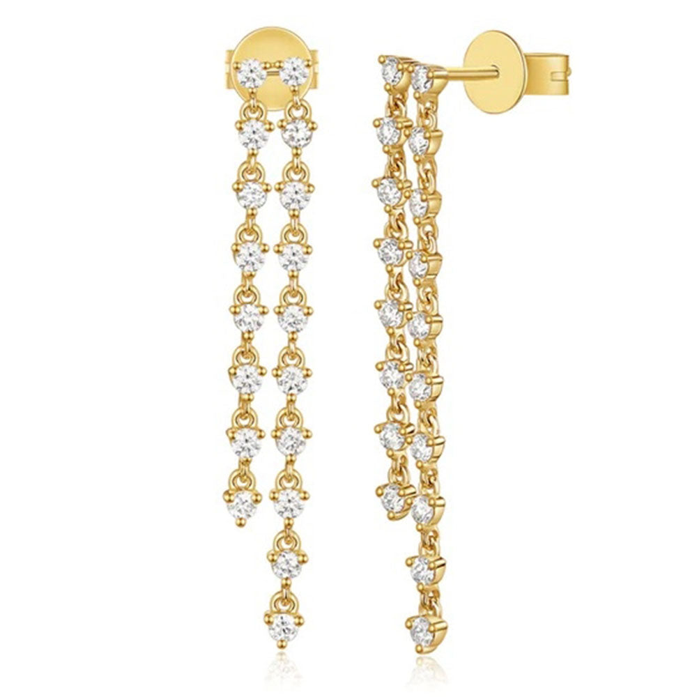 Double Row Diamond Drop Earring