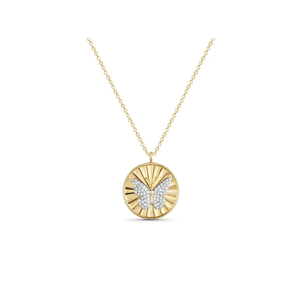 Fluted Medallion Diamond Butterfly Necklace