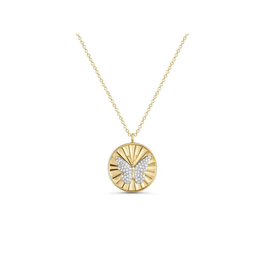Fluted Medallion Diamond Butterfly Necklace