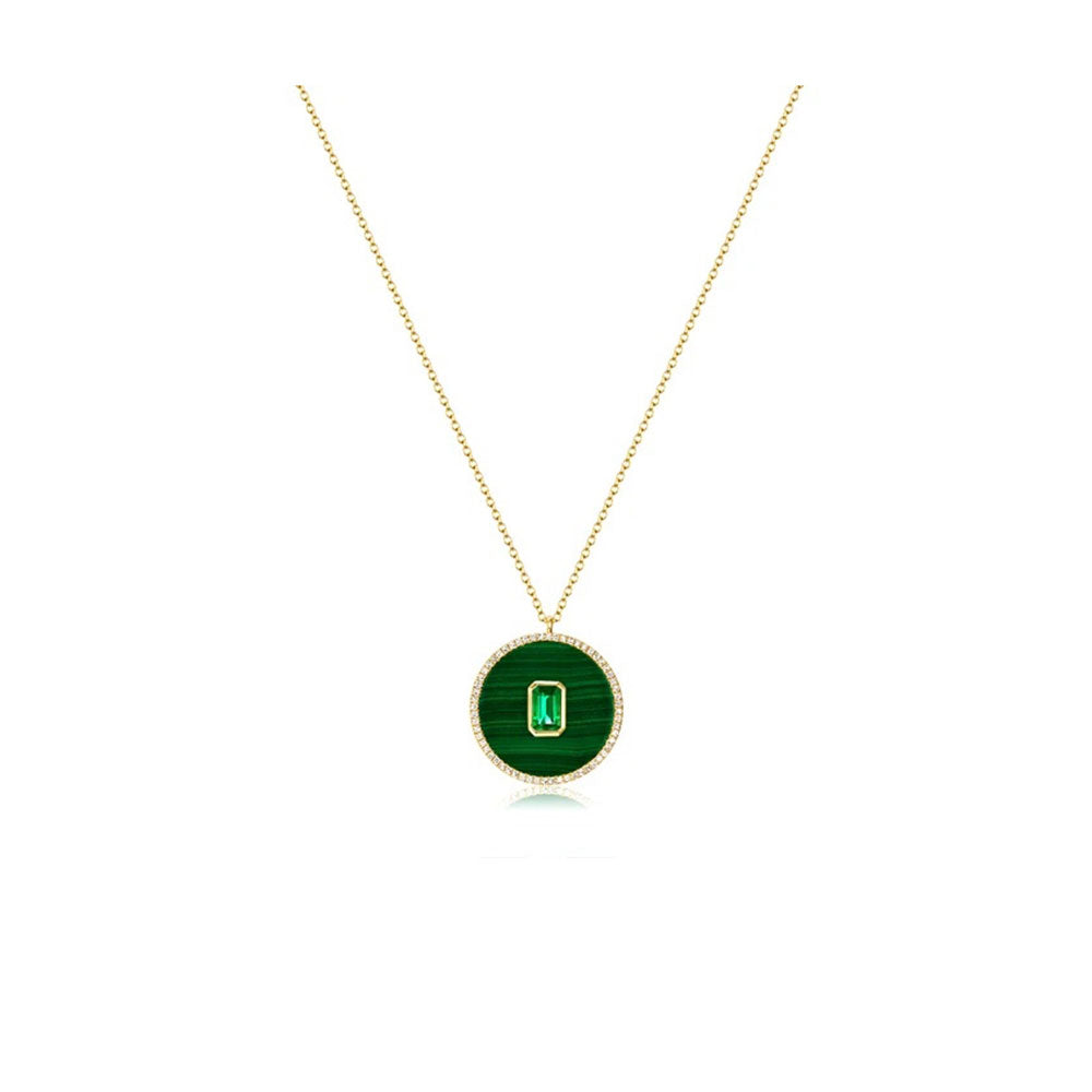 Malachite Emerald Diamond Disc Necklace