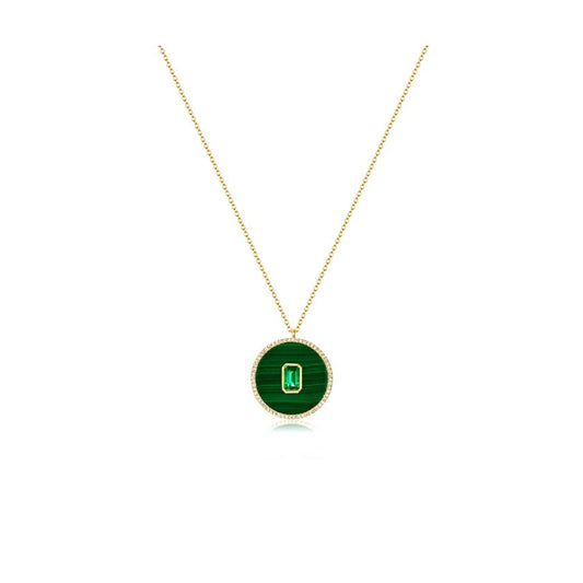 Malachite Emerald Diamond Disc Necklace