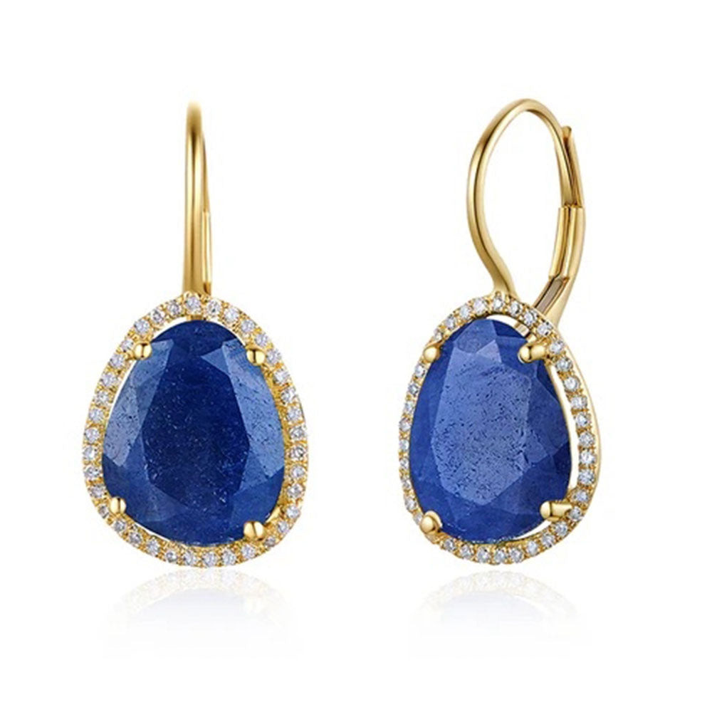Organic Blue Sapphire Diamond Leverback Earring