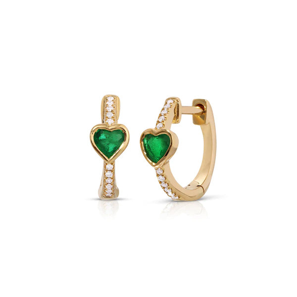 14K Yellow Gold Diamond Pave Huggy with Emerald Heart