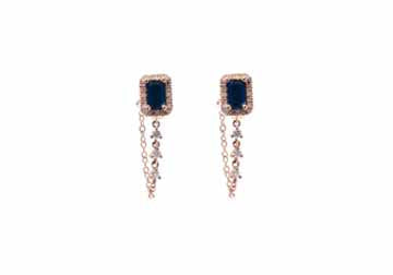 14K Sapphire and Diamond studs with Diamond Chain (Available in Sapphire, Ruby or Emerald)