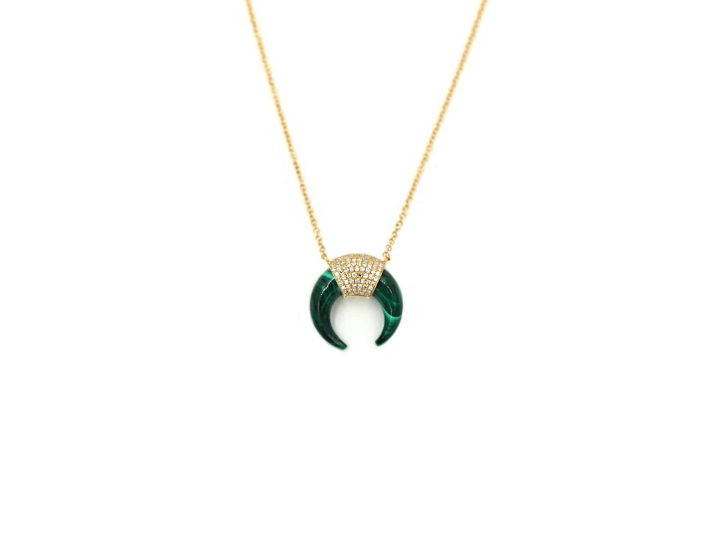 14k Yellow Gold Diamond Pave and Malachite Horn Necklace