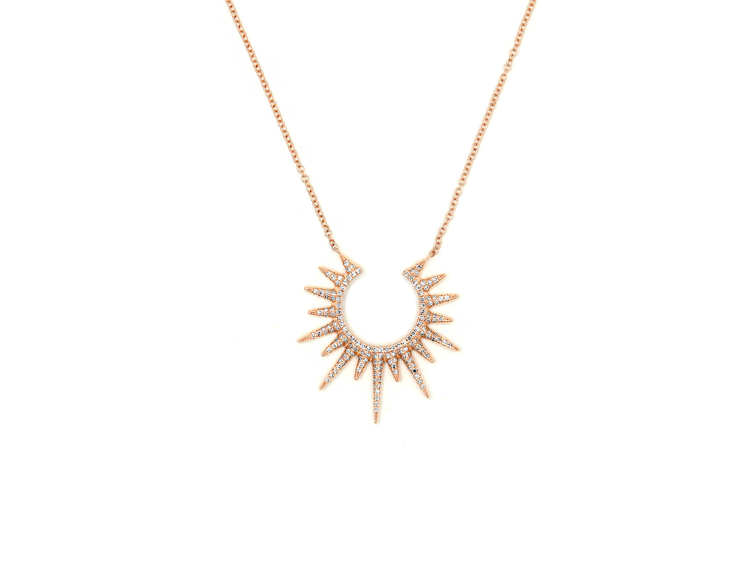 14k Rose Gold Diamond Pave Open Starburst Necklace