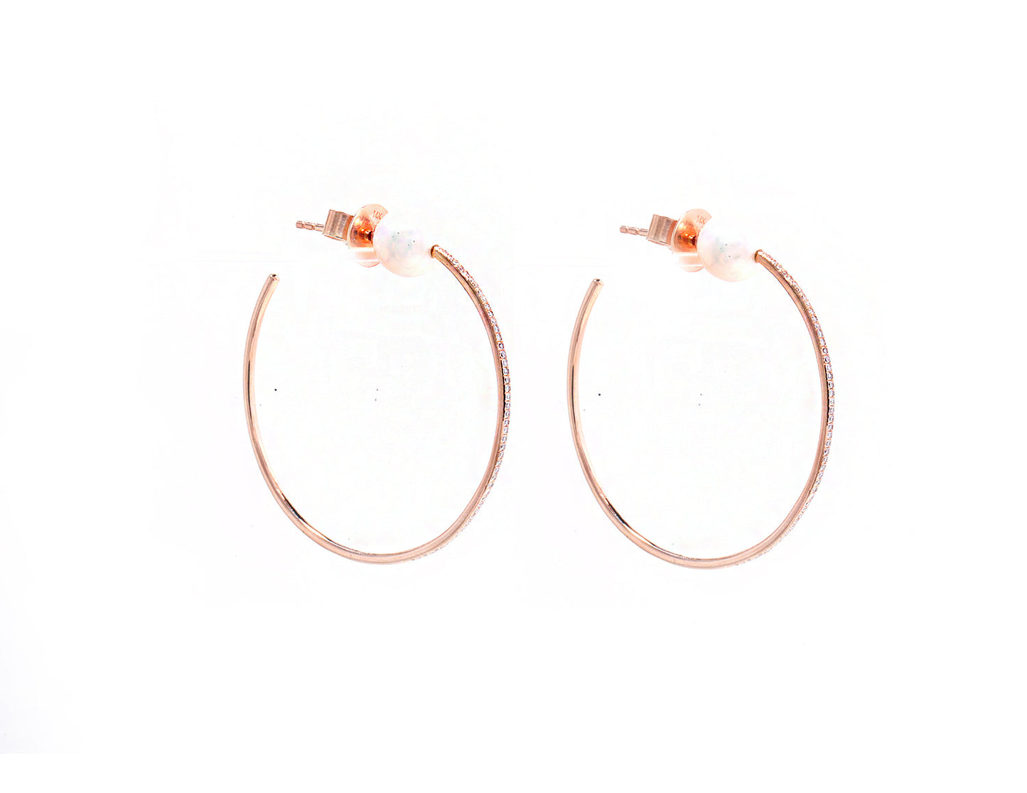 14K Rose Gold Diamond Pave and Pearl Stud (1 1/2 inch Hoop)