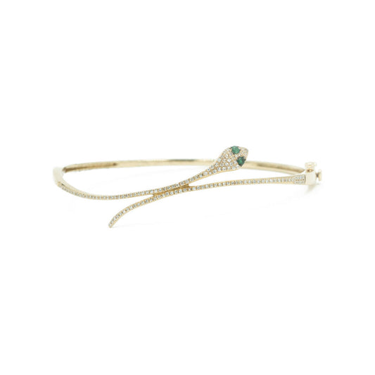 14KT Yellow Gold Diamond Pave Snake Bracelet with Emerald Eyes