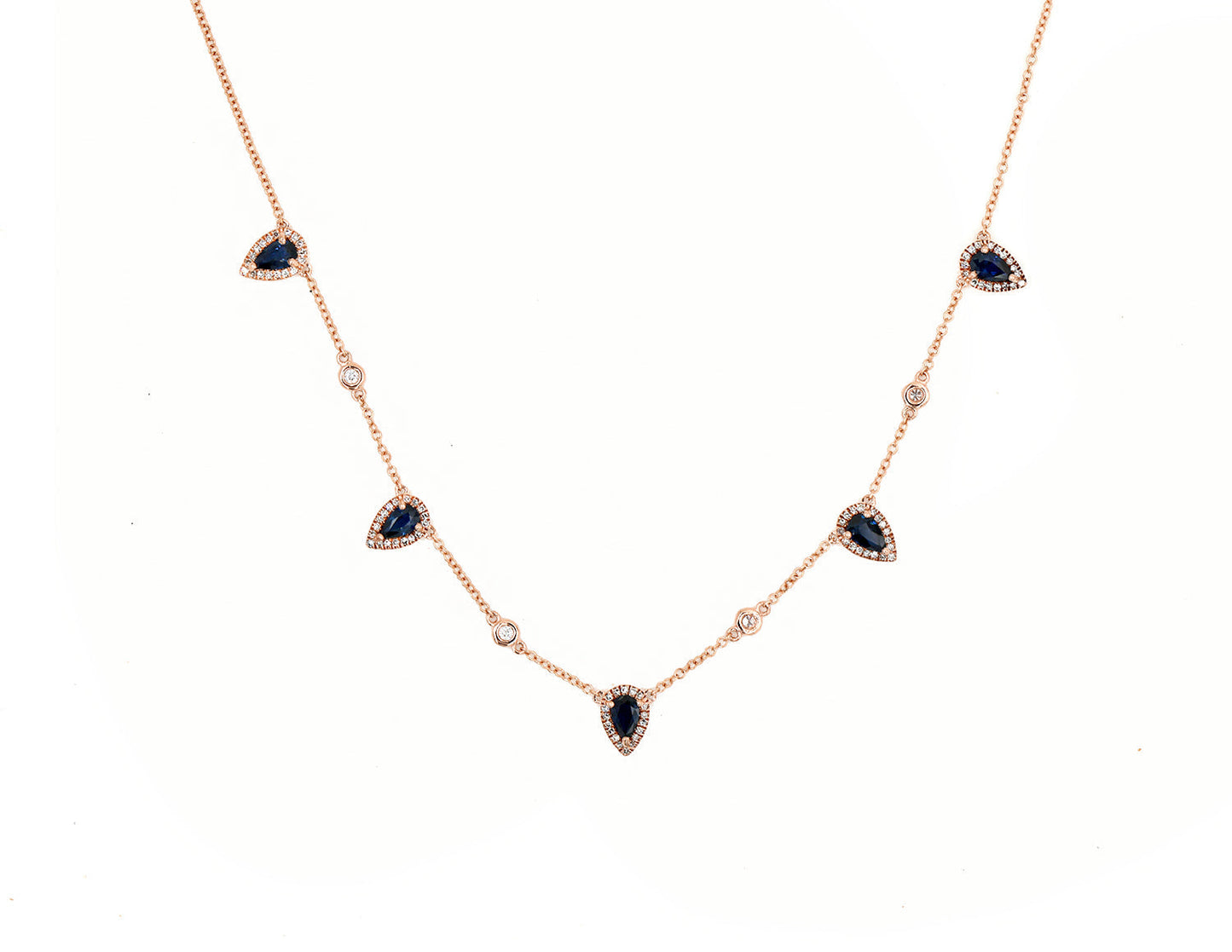 14k Rose Gold Diamond and Sapphire Multiple Pear Shape Necklace