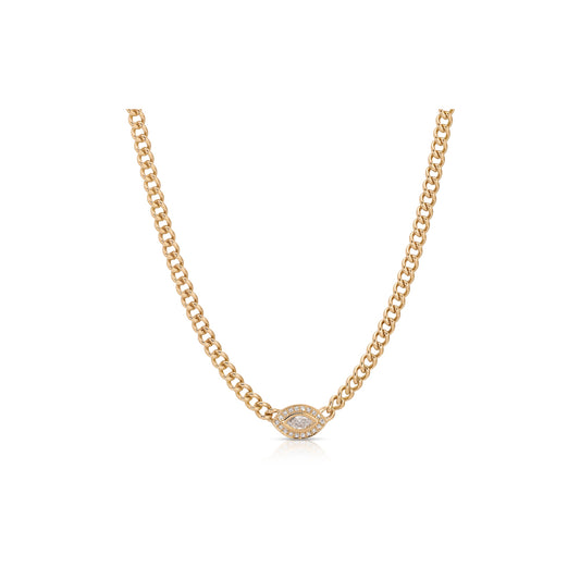 14K Rose Gold Diamond Evil Eye Chain Link Necklace
