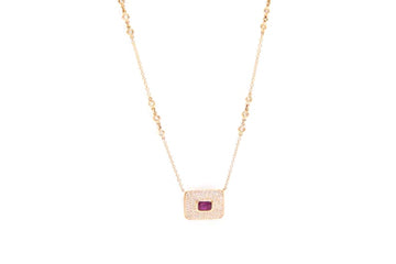 14k Rose Gold Diamond Pave and Ruby Necklace