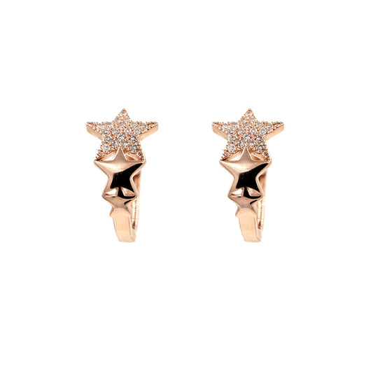 14KT Rose Gold Diamond Pave And Gold Double Star Huggy