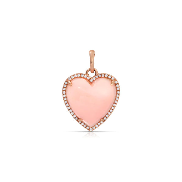 14K Rose Gold Diamond Pave and Pink Opal Detachable Heart Charm Pendant