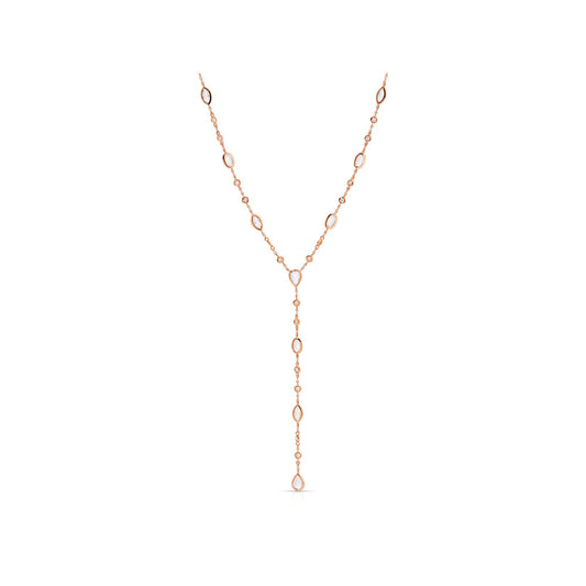 14K Rose Gold Marquise Moonstone and Diamond lariat Necklace
