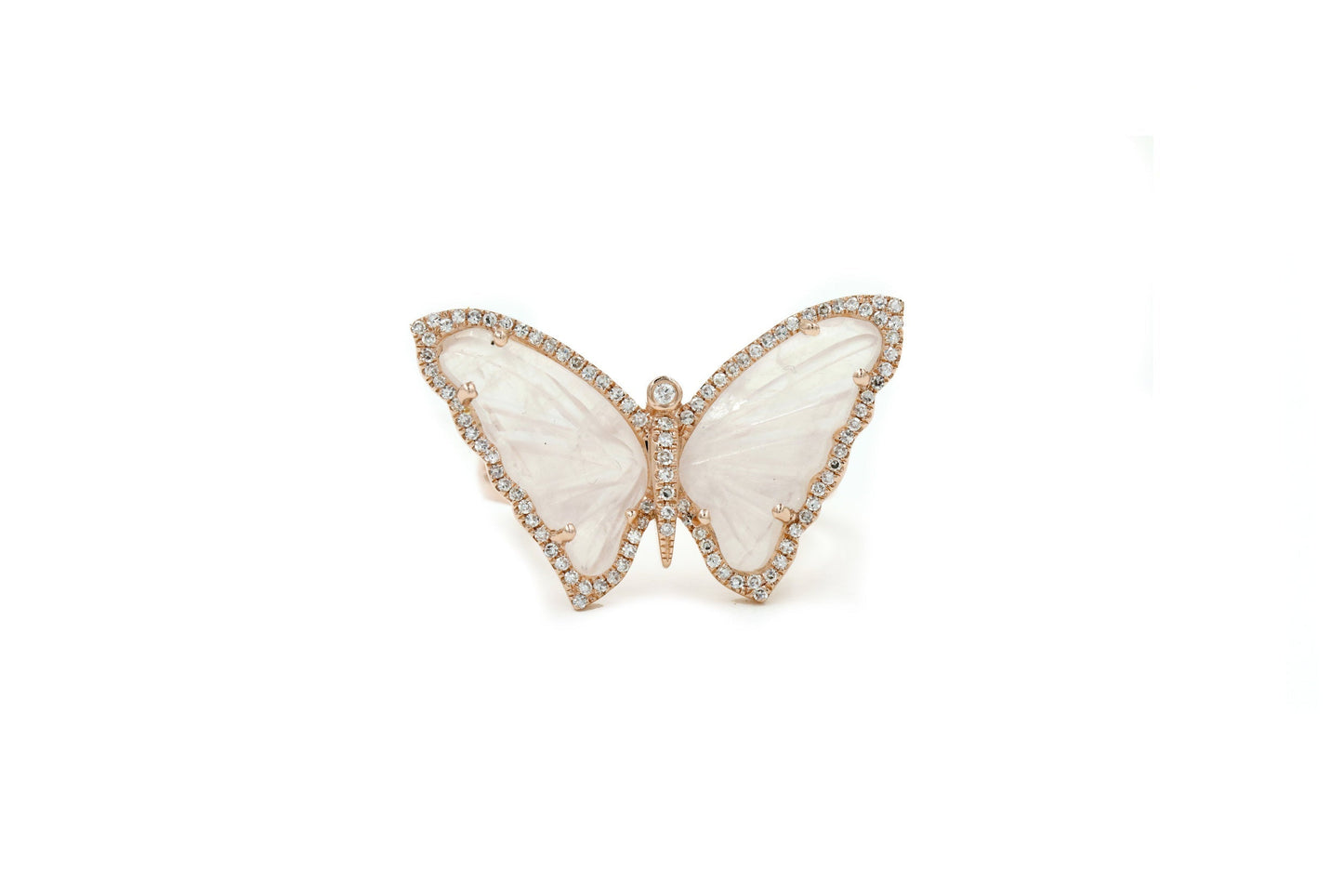 14k Rose Gold Diamond and Moonstone Butterfly Ring