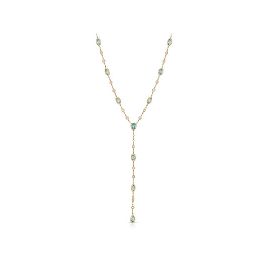 14K Yellow Gold Marquise Apatite and Diamond lariat Necklace
