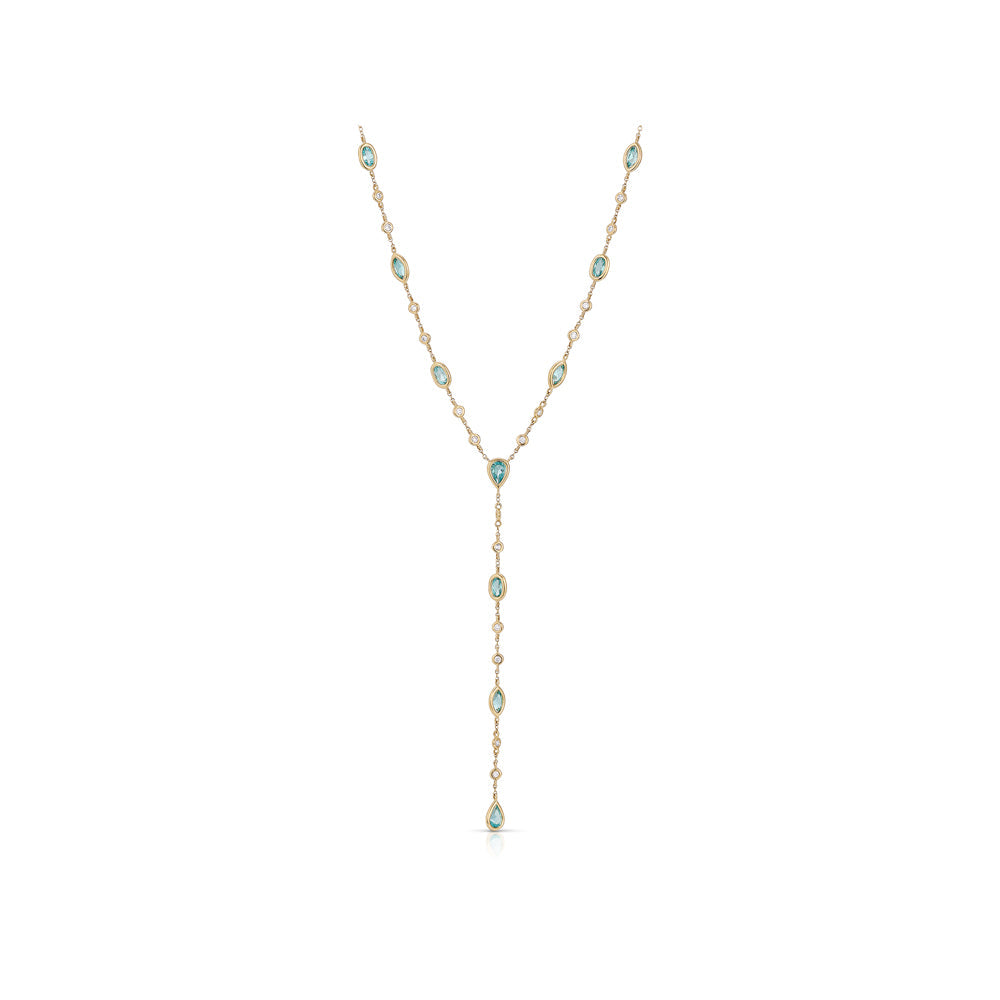 14K Yellow Gold Marquise Apatite and Diamond lariat Necklace