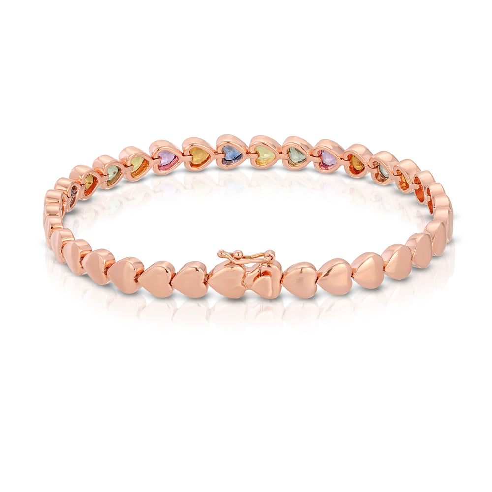 14K Rose Gold Rainbow Sapphire Heart Bracelet