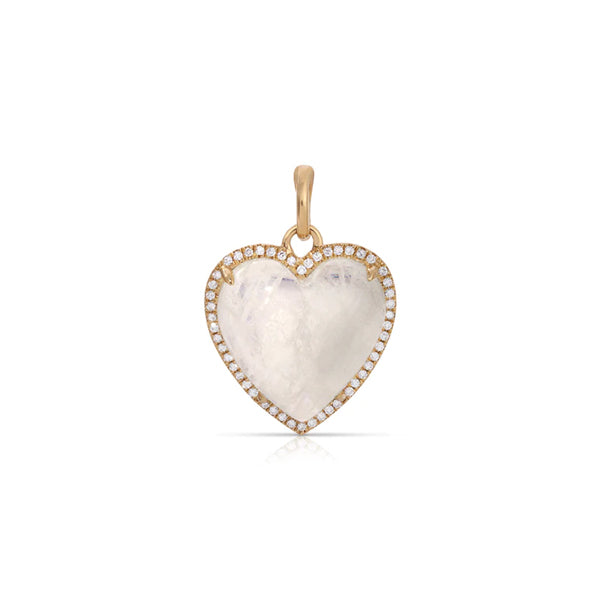 14K Yellow Gold Diamond Pave and Moonstone Detachable Heart Charm Pendant