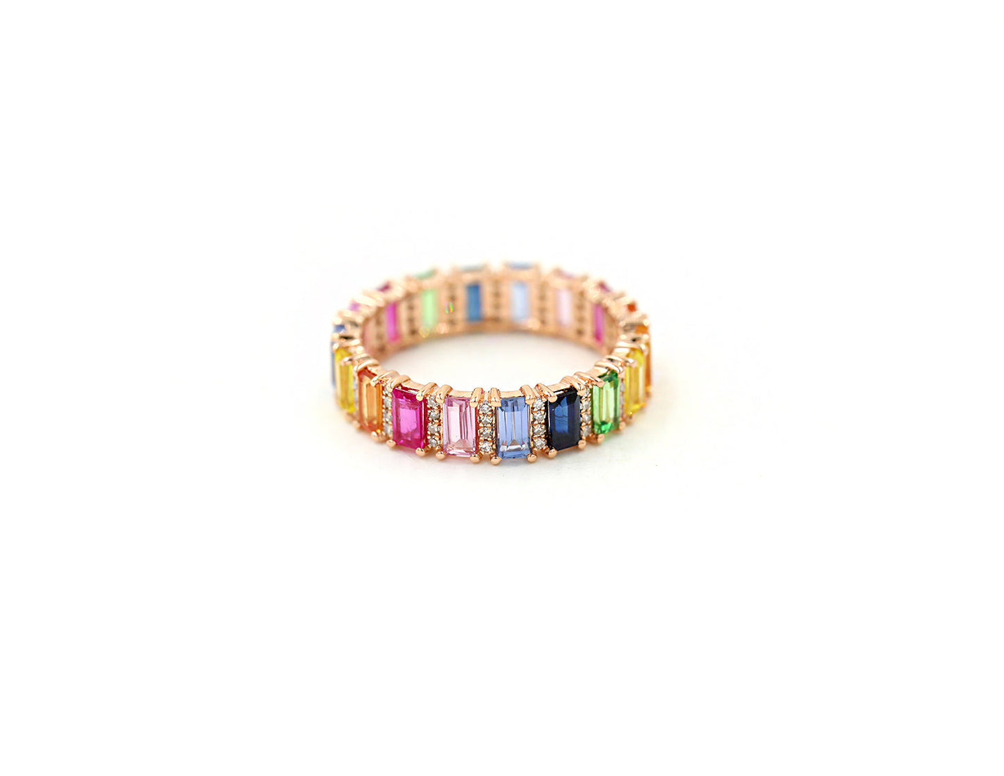 14KT Rose Gold Multi Color Sapphire And Diamond Band