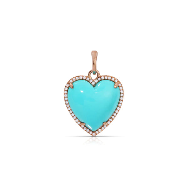 14K Rose Gold Diamond Pave and Turquoise Detachable Heart Charm Heart Pendant