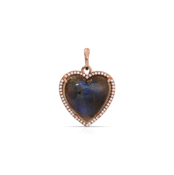 14K Rose Gold Diamond Pave and Labradorite Detachable Heart Charm Pendant